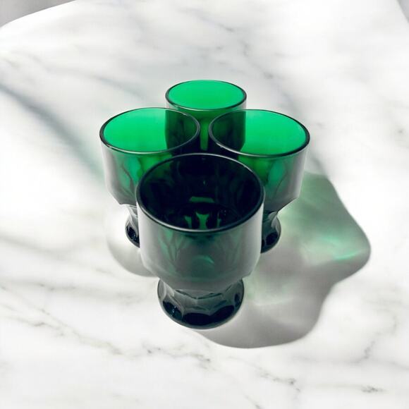 4 Vtg Georgian Emerald Green Tumbler Glasses Honeycomb Drinkware 4.25” MCM - Picture 5 of 5